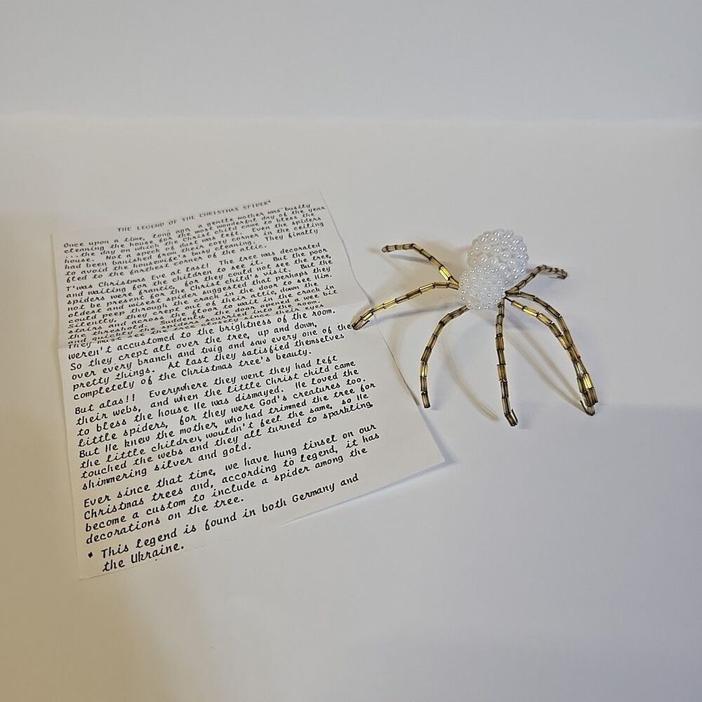 Legend of the Christmas Spider Beaded Spider White Gold 4" with print out